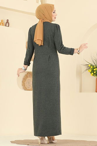 moda selvim الفستان اخضر عفني 24008UKB139 - Thumbnail