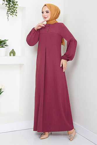 moda selvim Dress 2400HBS932-M Burgundy - Thumbnail