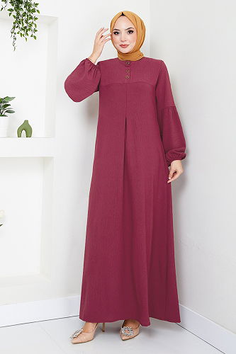 moda selvim Dress 2400HBS932-M Burgundy - Thumbnail