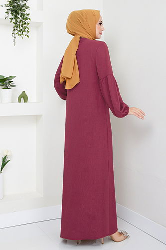moda selvim Dress 2400HBS932-M Burgundy - Thumbnail