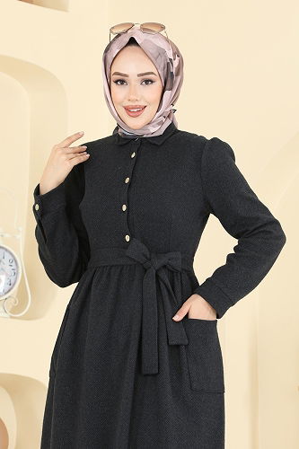 moda selvim الفستان أسود 24012UKB139 - Thumbnail