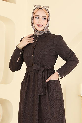 moda selvim Dress 24012UKB139 Brown - Thumbnail