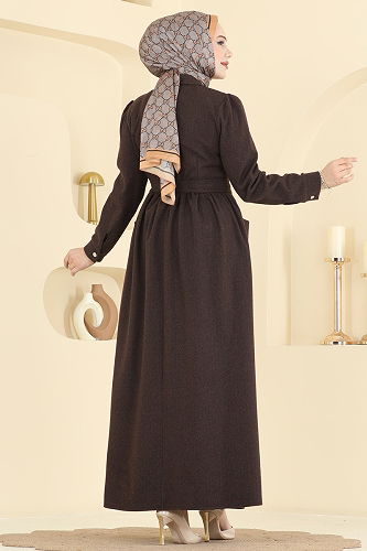 moda selvim Dress 24012UKB139 Brown - Thumbnail