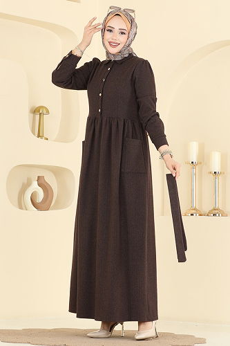 moda selvim الفستان بني 24012UKB139 - Thumbnail