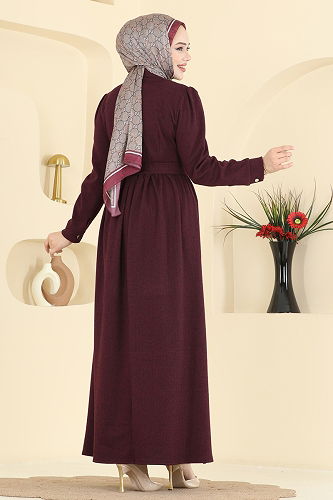 moda selvim Dress 24012UKB139 Burgundy - Thumbnail