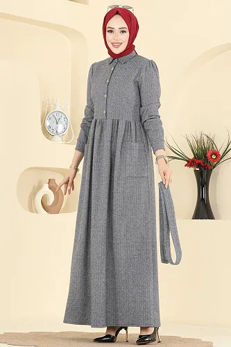 moda selvim Dress 24012UKB139 Gray - Thumbnail
