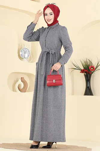 moda selvim Dress 24012UKB139 Gray - Thumbnail