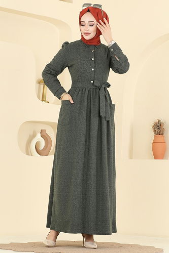 moda selvim الفستان اخضر عفني 24012UKB139 - Thumbnail