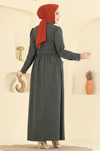 moda selvim الفستان اخضر عفني 24012UKB139 - Thumbnail