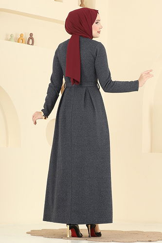 moda selvim الفستان رمادي غامق 24016UKB139 - Thumbnail