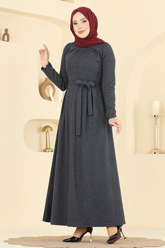 moda selvim الفستان رمادي غامق 24016UKB139 - Thumbnail