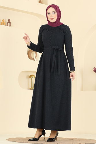 moda selvim الفستان أسود 24016UKB139 - Thumbnail