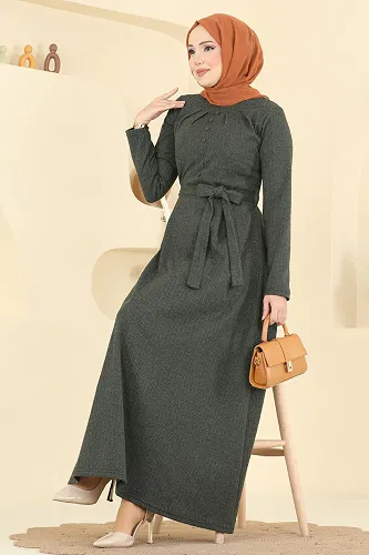 moda selvim Dress 24016UKB139 Khaki - Thumbnail