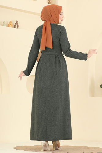 moda selvim الفستان اخضر عفني 24016UKB139 - Thumbnail