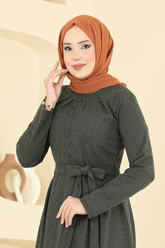 moda selvim الفستان اخضر عفني 24016UKB139 - Thumbnail