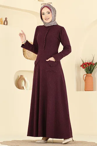 moda selvim Dress 24018UKB139 Burgundy - Thumbnail