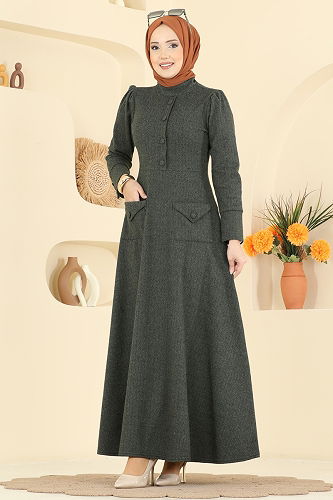 moda selvim Dress 24018UKB139 Khaki - Thumbnail