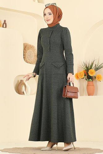 moda selvim Dress 24018UKB139 Khaki - Thumbnail