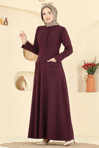 moda selvim Dress 24018UKB139 Light Burgundy - Thumbnail