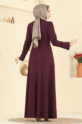 moda selvim Dress 24018UKB139 Light Burgundy - Thumbnail