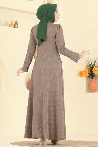 moda selvim الفستان بيج 24018UKB139 - Thumbnail