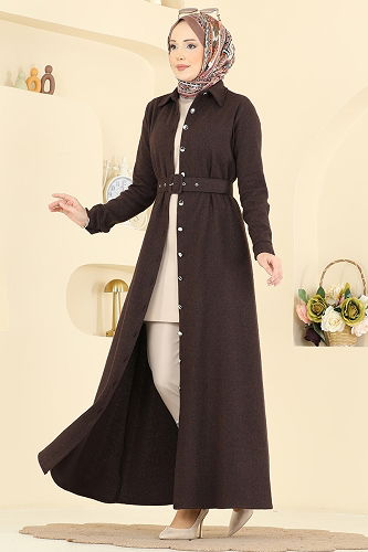 moda selvim Dress 24023UKB139 Brown - Thumbnail