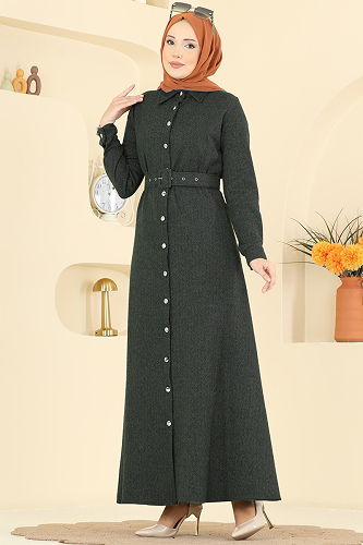 moda selvim Dress 24023UKB139 Khaki - Thumbnail