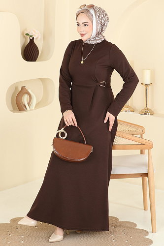 moda selvim الفستان بني 24030UKB139 - Thumbnail