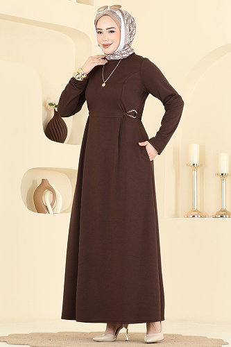 moda selvim الفستان بني 24030UKB139 - Thumbnail