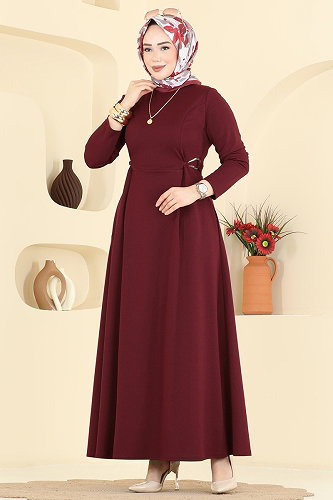 moda selvim Dress 24030UKB139 Burgundy - Thumbnail