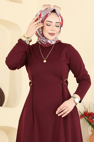 moda selvim الفستان خمري 24030UKB139 - Thumbnail