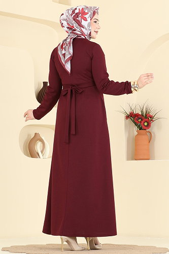 moda selvim الفستان خمري 24030UKB139 - Thumbnail