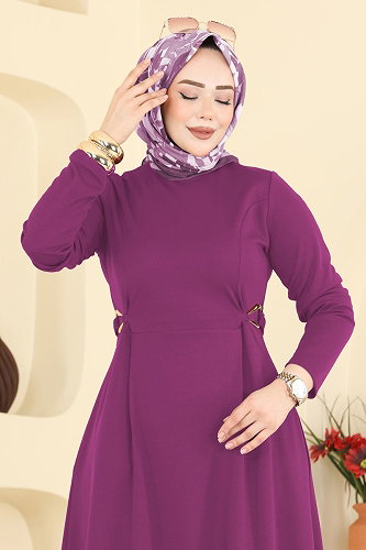 moda selvim Dress 24030UKB139 Damson - Thumbnail