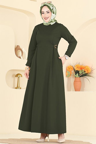 moda selvim Dress 24030UKB139 Khaki - Thumbnail