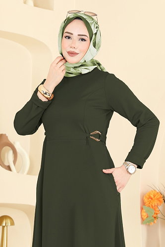 moda selvim الفستان اخضر عفني 24030UKB139 - Thumbnail