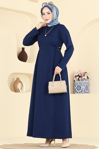 moda selvim الفستان كحلي فاتح 24030UKB139 - Thumbnail