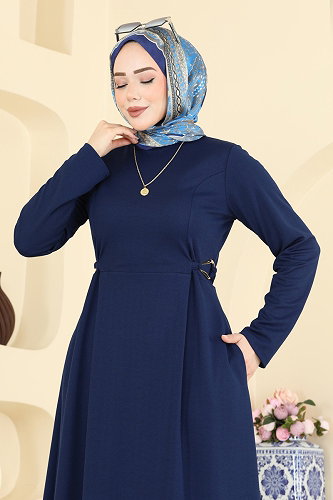 moda selvim الفستان كحلي فاتح 24030UKB139 - Thumbnail