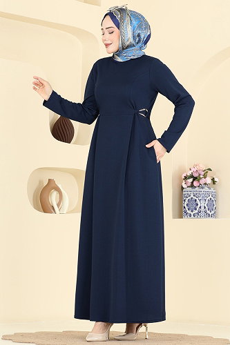 moda selvim الفستان كحلي 24030UKB139 - Thumbnail