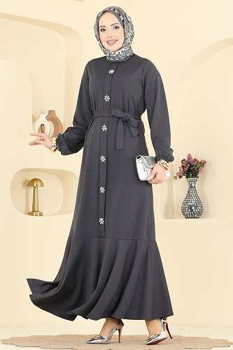 moda selvim Dress 24032UKB139 Anthracite - Thumbnail