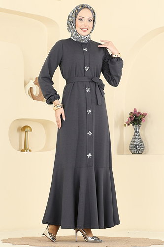 moda selvim Dress 24032UKB139 Anthracite - Thumbnail