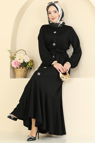 moda selvim الفستان أسود 24032UKB139 - Thumbnail