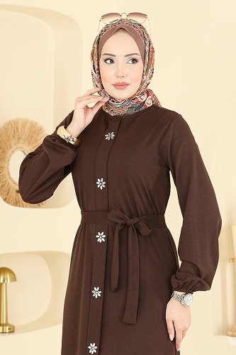 moda selvim Dress 24032UKB139 Brown - Thumbnail