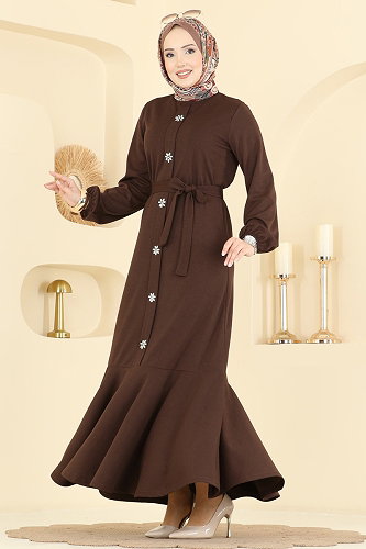 moda selvim الفستان بني 24032UKB139 - Thumbnail
