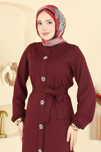 moda selvim الفستان خمري 24032UKB139 - Thumbnail