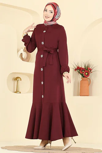 moda selvim الفستان خمري 24032UKB139 - Thumbnail