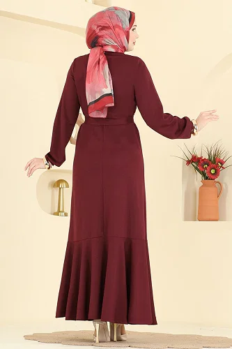 moda selvim الفستان خمري 24032UKB139 - Thumbnail