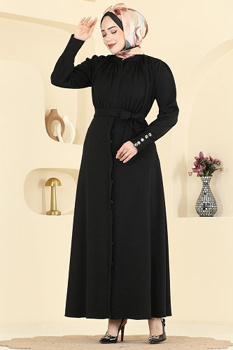 moda selvim Dress 24033UKB139 Black - Thumbnail