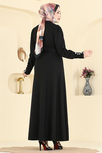 moda selvim الفستان أسود 24033UKB139 - Thumbnail
