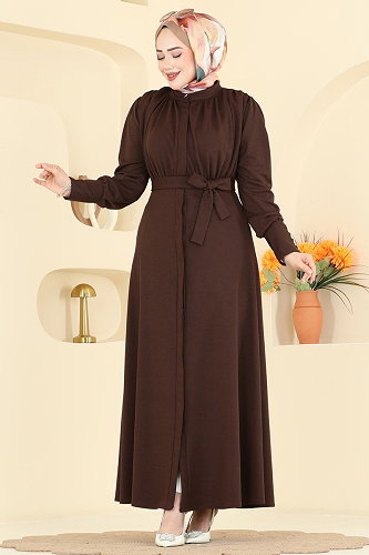 moda selvim الفستان بني 24033UKB139 - Thumbnail