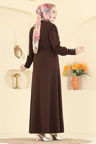 moda selvim الفستان بني 24033UKB139 - Thumbnail